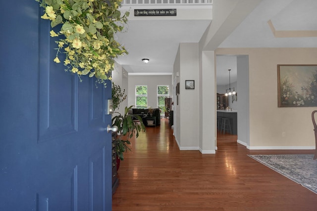 307 Timberland View Dr, Newark, OH 43055 - entrance foyer featuring wood finished floors and a chandelier