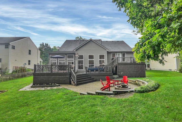 307 Timberland View Dr, Newark, OH 43055 - rear view of house with an outdoor fire pit, a deck, a patio area, and stairs