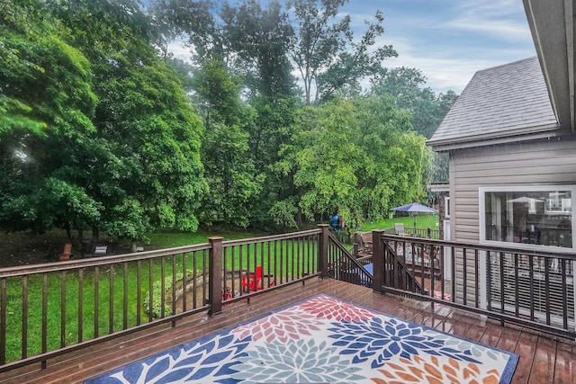 307 Timberland View Dr, Newark, OH 43055 - wooden deck with a yard and view of wooded area