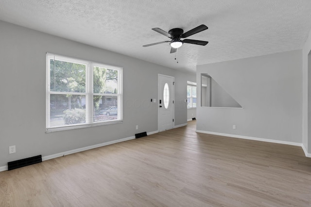 1615 Coronet Dr, Columbus, OH 43224 - unfurnished living room featuring a textured ceiling, wood finished floors, and a ceiling fan