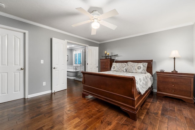 918 Dianthus Ct, Reynoldsburg, OH 43068 - bedroom with crown molding, wood-type flooring, ensuite bath, and ceiling fan