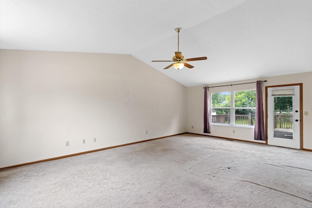 3299 Bellowind Dr, Reynoldsburg, OH 43068 - spare room featuring a ceiling fan, light carpet, and lofted ceiling