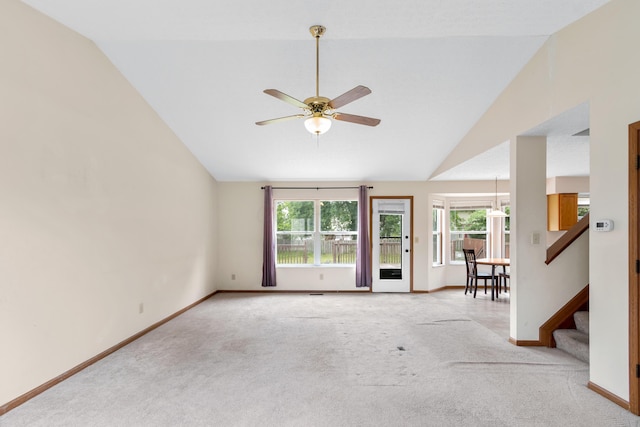 3299 Bellowind Dr, Reynoldsburg, OH 43068 - unfurnished room with lofted ceiling, healthy amount of natural light, a ceiling fan, and carpet