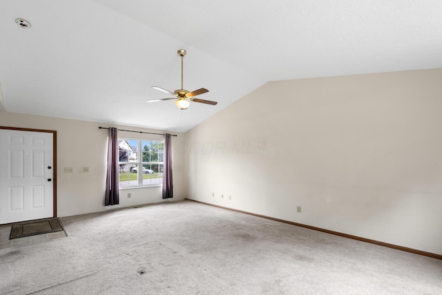 3299 Bellowind Dr, Reynoldsburg, OH 43068 - unfurnished room with a ceiling fan, vaulted ceiling, and light colored carpet