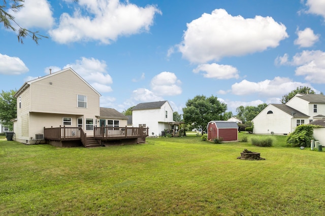 3299 Bellowind Dr, Reynoldsburg, OH 43068 - view of green lawn featuring a storage unit, an outdoor fire pit, and a deck