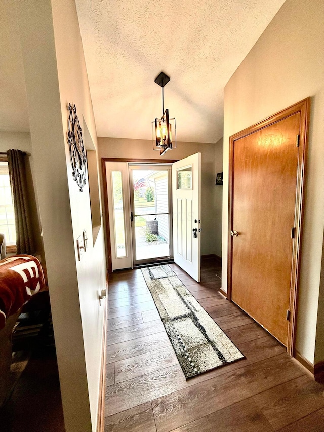 630 Duffy Dr, Washington Court House, OH 43160 - foyer featuring healthy amount of natural light, hardwood / wood-style flooring, a chandelier, lofted ceiling, and a textured ceiling