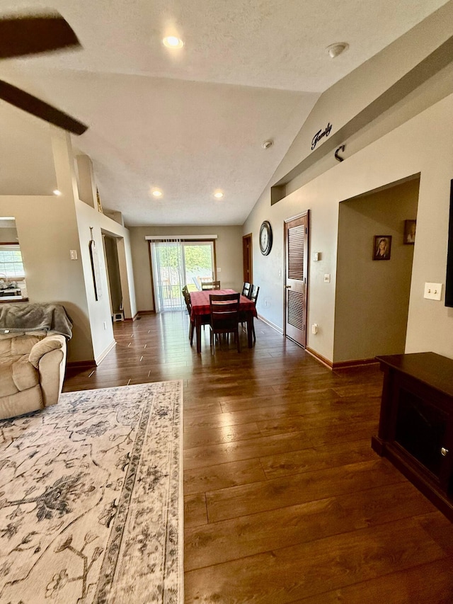 630 Duffy Dr, Washington Court House, OH 43160 - dining space with vaulted ceiling, dark wood-style flooring, and recessed lighting