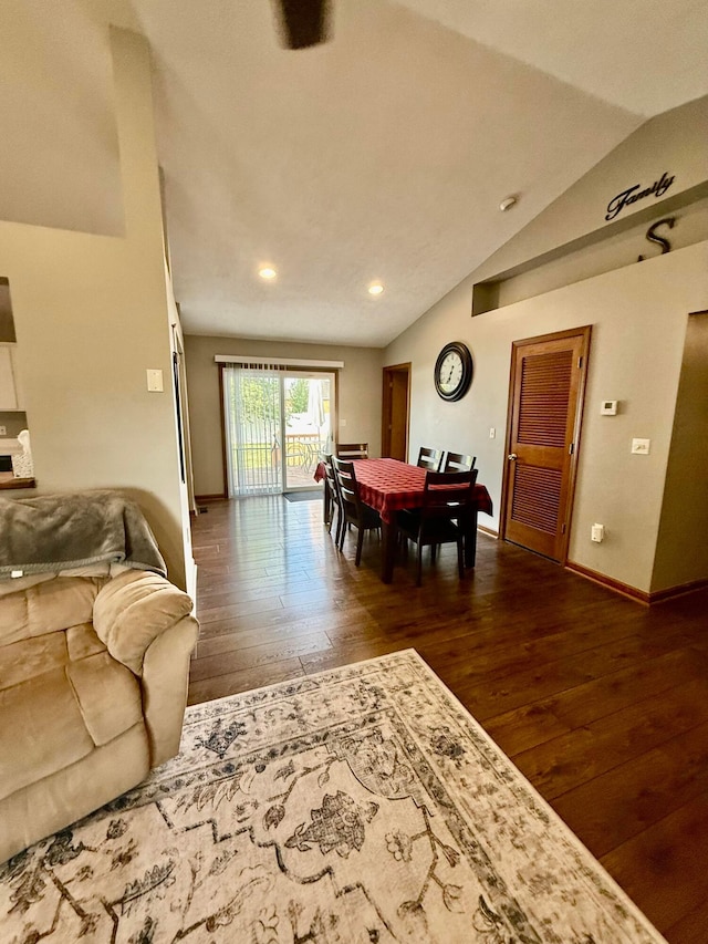 630 Duffy Dr, Washington Court House, OH 43160 - dining area featuring wood-type flooring, lofted ceiling, and recessed lighting