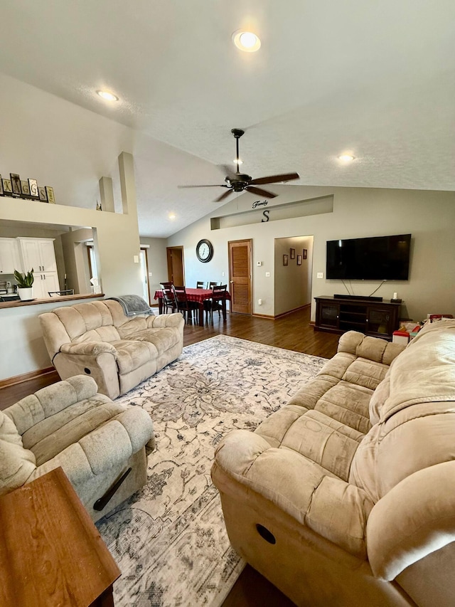 630 Duffy Dr, Washington Court House, OH 43160 - living area with lofted ceiling, wood finished floors, ceiling fan, and recessed lighting