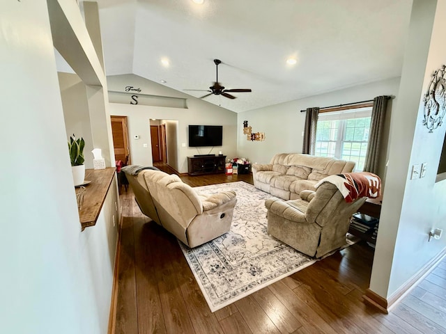 630 Duffy Dr, Washington Court House, OH 43160 - living area with a ceiling fan, hardwood / wood-style floors, and lofted ceiling