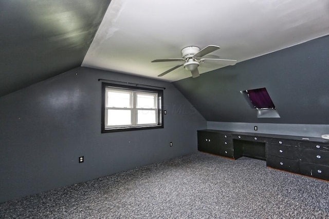 7579 Rangeline Rd, Mount Vernon, OH 43050 - bonus room featuring ceiling fan, vaulted ceiling, carpet, and a desk
