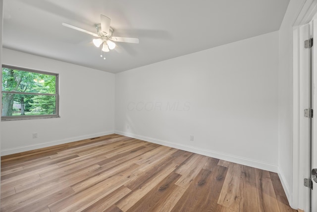 4250 Rutherford Rd, Powell, OH 43065 - empty room featuring a ceiling fan and light wood-type flooring