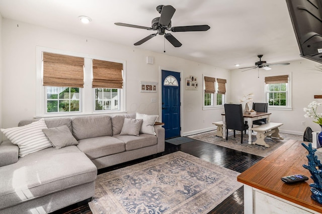 3445 Woodlawn Ave, Grove City, OH 43123 - living room featuring ceiling fan, hardwood / wood-style floors, and recessed lighting