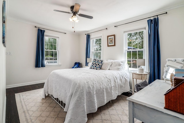 3445 Woodlawn Ave, Grove City, OH 43123 - bedroom featuring ornamental molding, wood finished floors, and ceiling fan