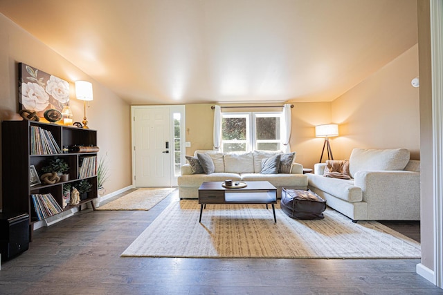 13399 Staddens Bridge Rd SE, Heath, OH 43056 - living area featuring lofted ceiling and dark wood-style flooring