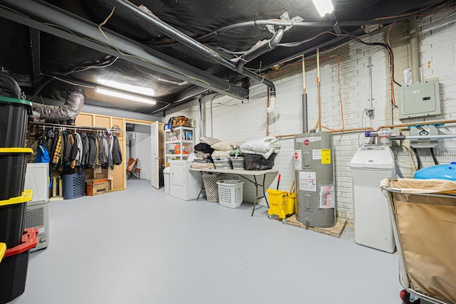 13399 Staddens Bridge Rd SE, Heath, OH 43056 - unfinished basement with electric water heater, separate washer and dryer, electric panel, and a water softener system