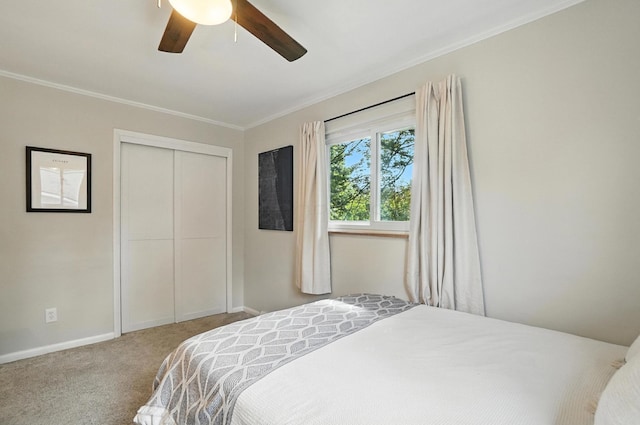 2820 Halstead Rd, Columbus, OH 43221 - carpeted bedroom featuring ornamental molding, a closet, and ceiling fan