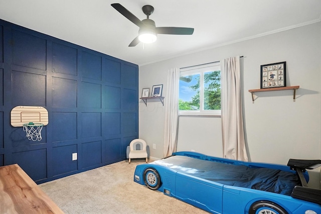 2820 Halstead Rd, Columbus, OH 43221 - bedroom featuring carpet floors, crown molding, and ceiling fan