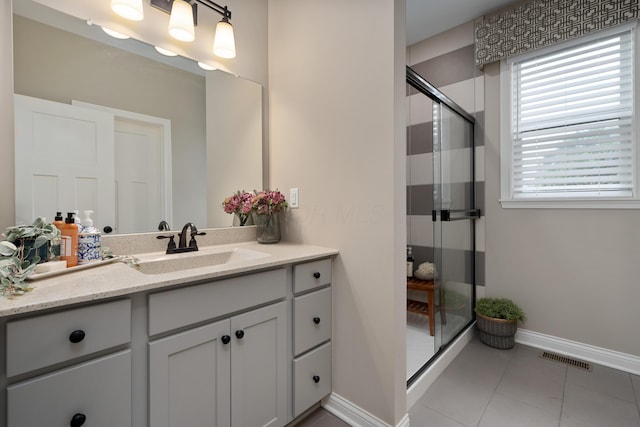 6196 Streamside Dr, Galena, OH 43021 - bathroom featuring vanity, a stall shower, and tile patterned flooring