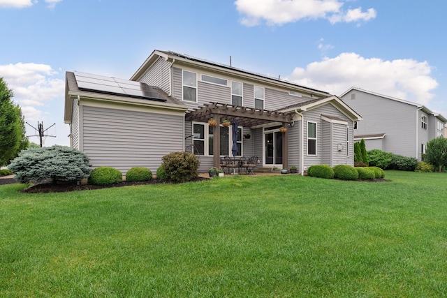 6196 Streamside Dr, Galena, OH 43021 - rear view of house featuring a pergola, solar panels, a yard, and a patio area