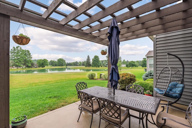 6196 Streamside Dr, Galena, OH 43021 - view of patio featuring a water view, a pergola, and outdoor dining area