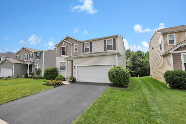 3987 Mad River Rd, Grove City, OH 43123 - view of front of property with a garage, asphalt driveway, a front yard, and a residential view