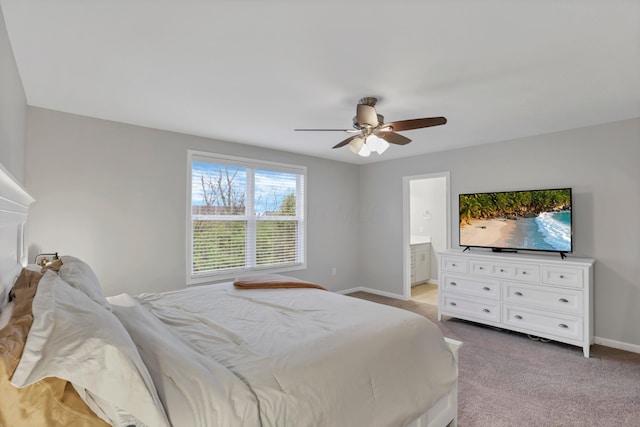 3987 Mad River Rd, Grove City, OH 43123 - bedroom featuring light colored carpet, a ceiling fan, and ensuite bath