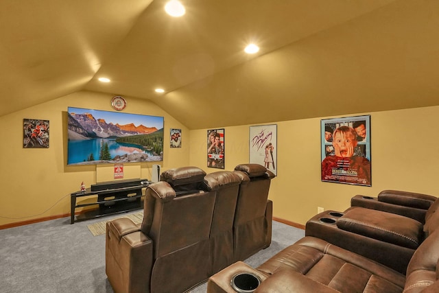2110 Pickerington Rd, Carroll, OH 43112 - home theater featuring carpet flooring, lofted ceiling, and recessed lighting