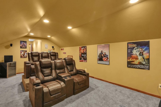 2110 Pickerington Rd, Carroll, OH 43112 - home theater room with carpet, lofted ceiling, and recessed lighting