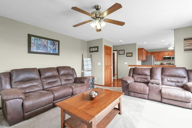 2110 Pickerington Rd, Carroll, OH 43112 - living room featuring ceiling fan, recessed lighting, and light carpet