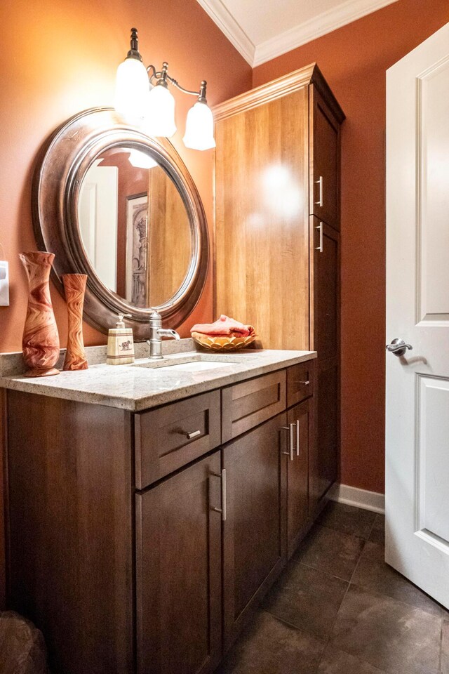 8150 Concord Rd, Delaware, OH 43015 - bathroom featuring crown molding, vanity, and tile patterned floors