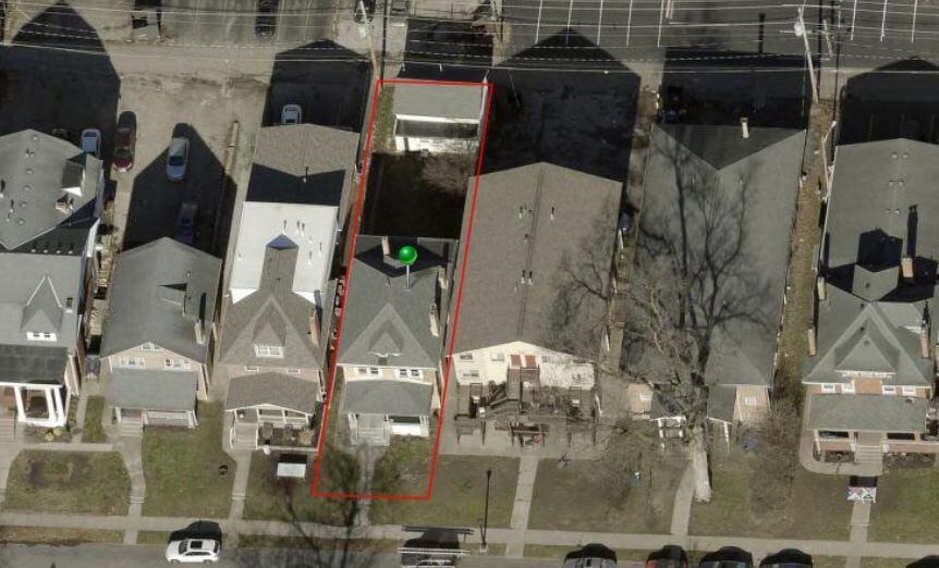 94 E 13th Ave, Columbus, OH 43201 - aerial view of residential area with property boundaries highlighted