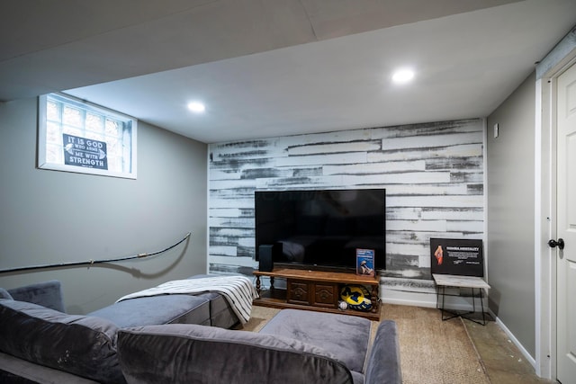 619 Columbus Ave, Washington Court House, OH 43160 - living area featuring an accent wall, recessed lighting, and wood walls