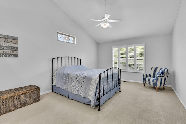 180 Locust Curve Dr, Delaware, OH 43015 - carpeted bedroom with a ceiling fan and high vaulted ceiling