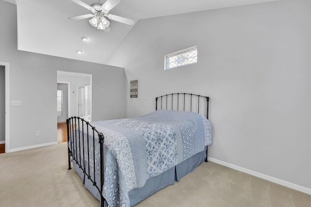 180 Locust Curve Dr, Delaware, OH 43015 - carpeted bedroom with vaulted ceiling and ceiling fan