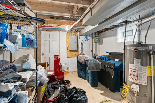 185 S Princeton Ave, Columbus, OH 43223 - below grade area featuring water heater, electric panel, and concrete block wall