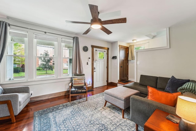 745 W Rich St, Columbus, OH 43222 - living area featuring dark wood-style flooring and ceiling fan