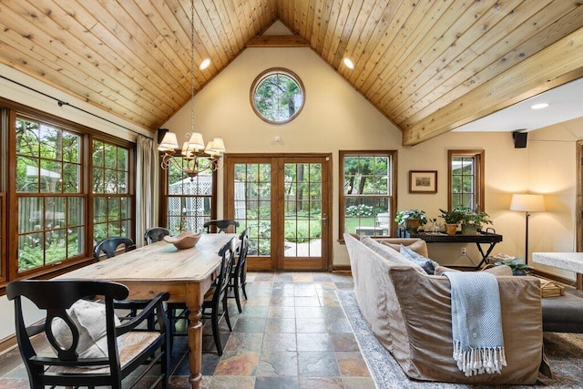 116 W Royal Forest Blvd, Columbus, OH 43214 - dining space with stone tile flooring, a chandelier, healthy amount of natural light, high vaulted ceiling, and recessed lighting