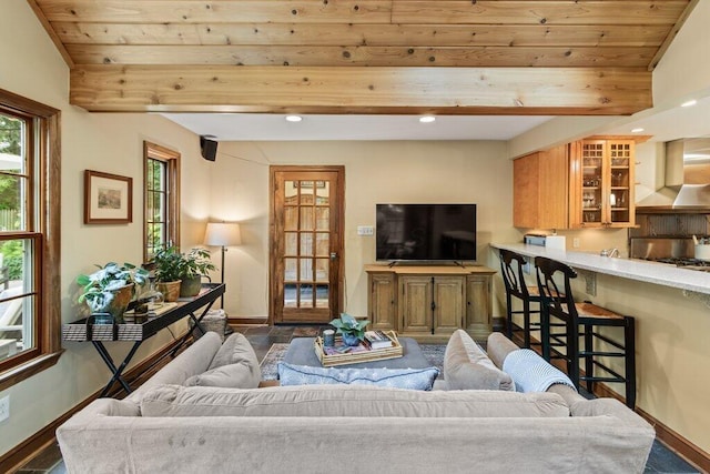 116 W Royal Forest Blvd, Columbus, OH 43214 - living area featuring a wood ceiling with exposed beams and recessed lighting