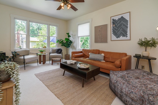 1734 W 1st Ave, Grandview, OH 43212 - living area featuring ceiling fan and light carpet