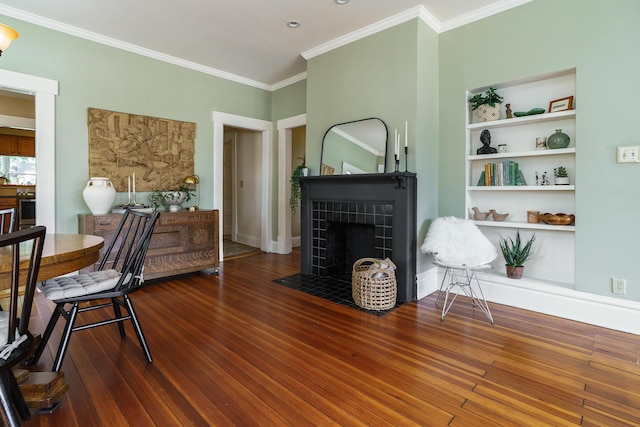 1734 W 1st Ave, Grandview, OH 43212 - office space with a tile fireplace, ornamental molding, and wood finished floors