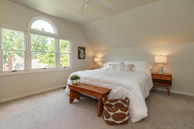 1734 W 1st Ave, Grandview, OH 43212 - bedroom with lofted ceiling, light carpet, and ceiling fan