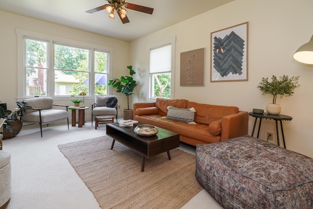 1734 W 1st Ave, Grandview, OH 43212 - living room featuring light colored carpet and a ceiling fan