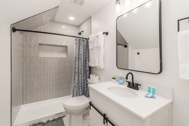 887-891 S 22nd St, Columbus, OH 43206 - bathroom featuring lofted ceiling, vanity, and a tile shower