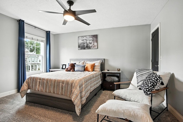 6946 Dean Farm Rd, New Albany, OH 43054 - bedroom with carpet floors, a ceiling fan, and a textured ceiling