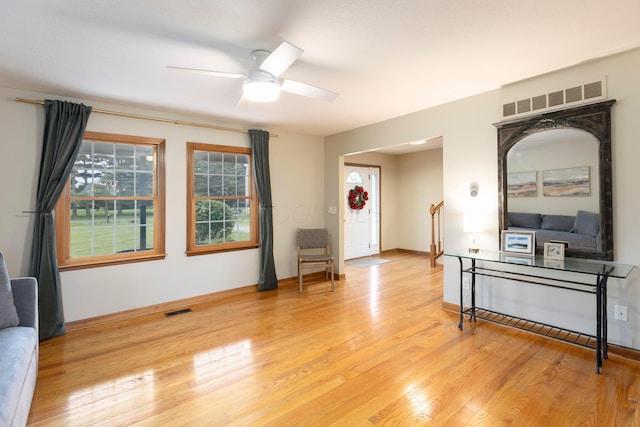 11578 Duncan Plains Rd NW, Johnstown, OH 43031 - living area featuring light wood-style floors and ceiling fan