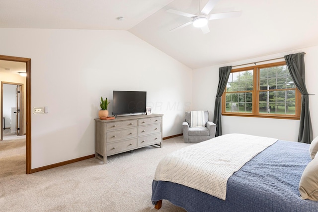 11578 Duncan Plains Rd NW, Johnstown, OH 43031 - bedroom with light colored carpet, vaulted ceiling, and ceiling fan