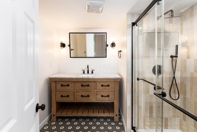 11578 Duncan Plains Rd NW, Johnstown, OH 43031 - bathroom featuring vanity, a shower stall, and tile patterned flooring