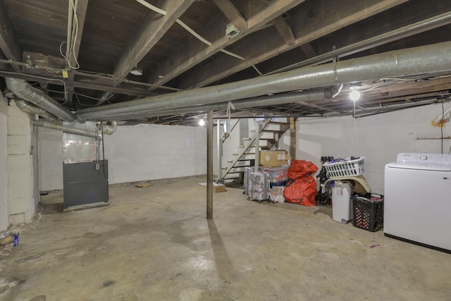 635-641 Racine Ave, Columbus, OH 43204 - unfinished below grade area with washer / clothes dryer, heating unit, and stairway