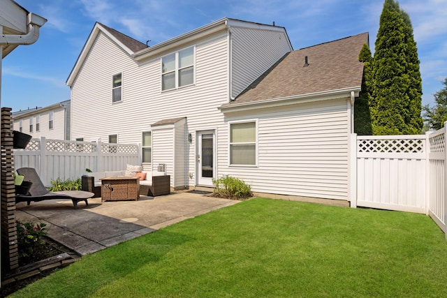 5928 Treven Way, Westerville, OH 43081 - back of property with a fenced backyard, roof with shingles, a patio area, and outdoor lounge area